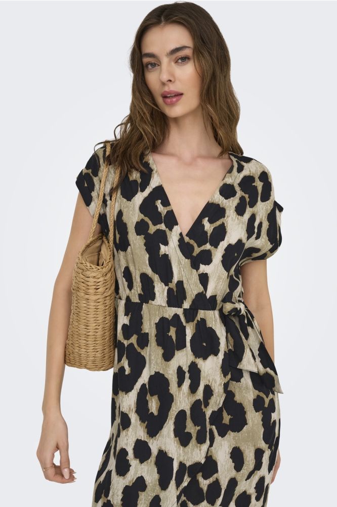 ONLMINDY S/S KNOT V-NECK DRESS WVN 15359135 TAPIOCA